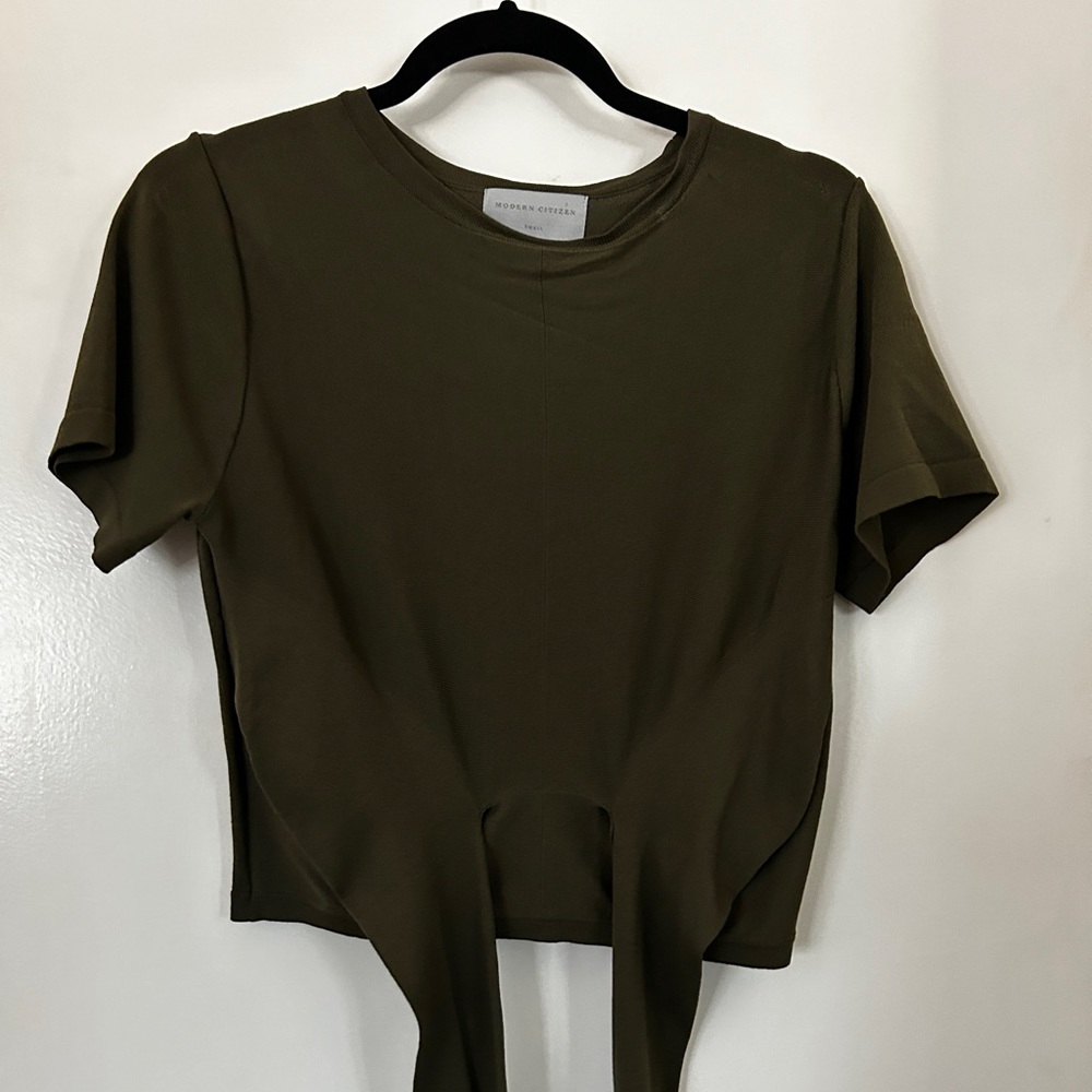 Modern Citizen Jude Cropped Wrap Blouse - Olive Green - Picture 2 of 3